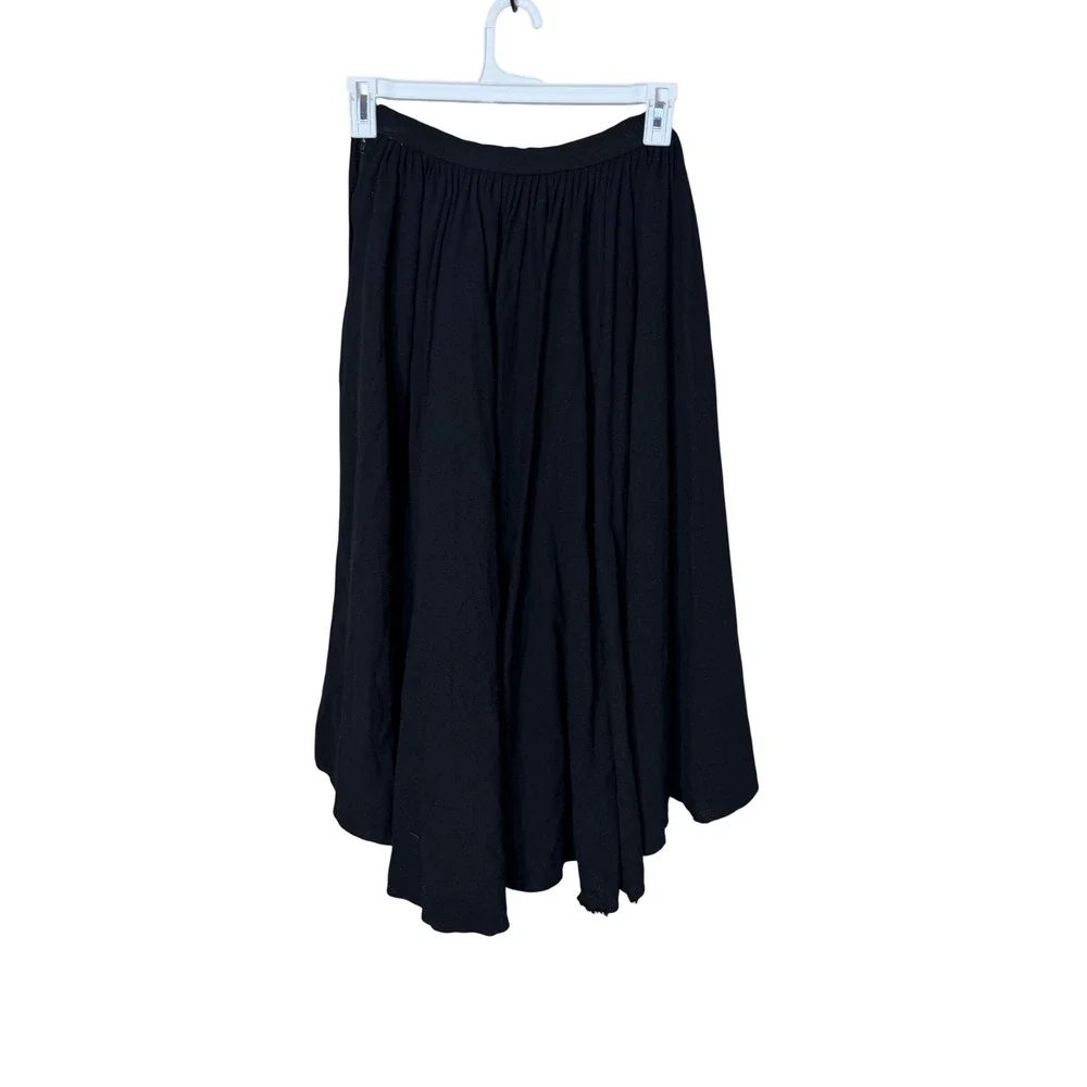 Vintage Anne Klein Black Crepe Midi Skirt High Waisted Raw Hem Size 8